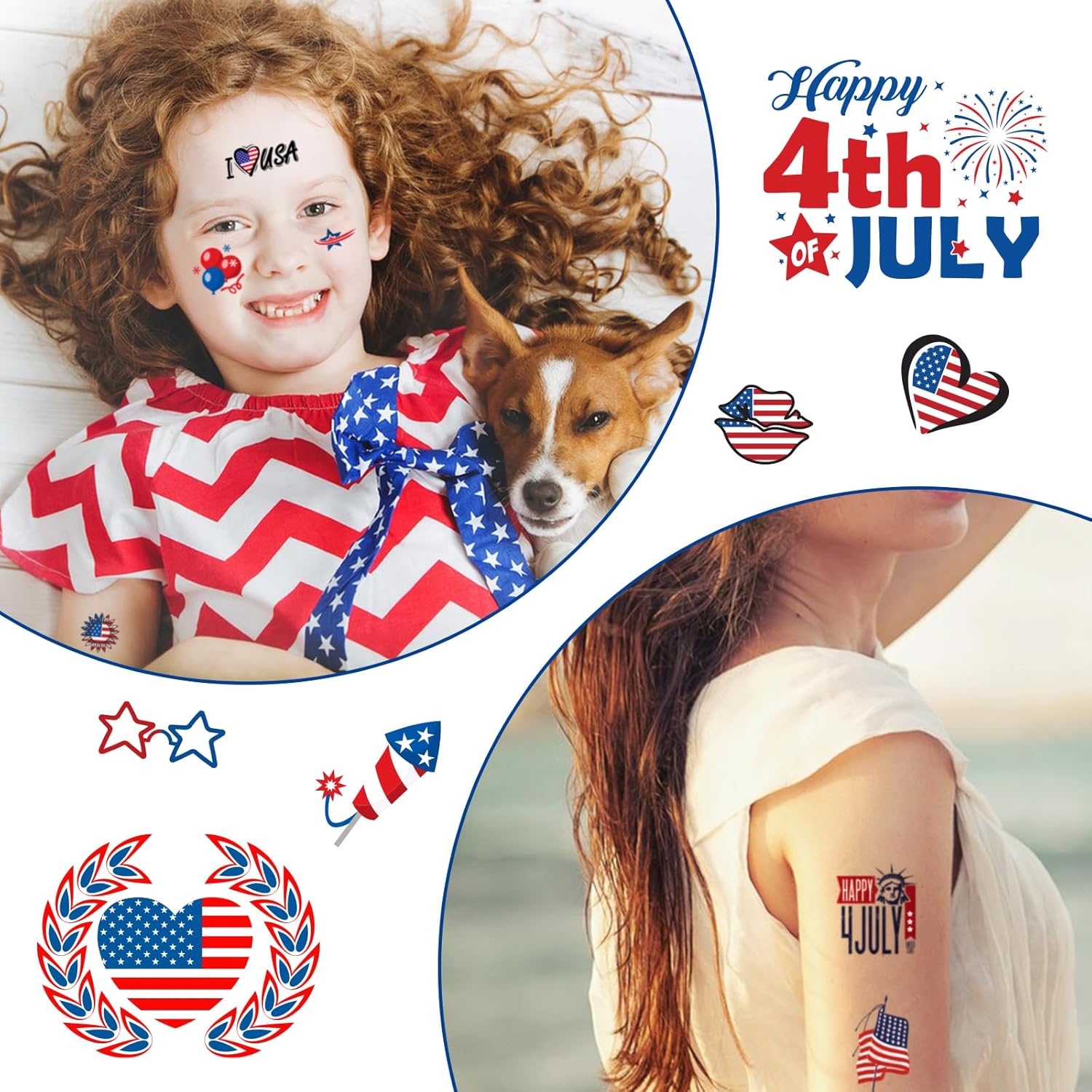60 Pcs 4th of July Temporary Tattoos for Kids Adult, Independence Day Party Supplies Favors Decorations, Patriotic USA American Flag Fake Tattoo Stickers - Image 2