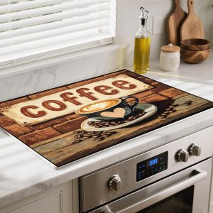 Heat-Resistant Glass Stove Top Cover with Anti-Slip Rubber Coating – Electric Stove Protector, Scratch-Resistant, Counter Space Decor Mat (Coffee, 28.5"L x 20.5"W)