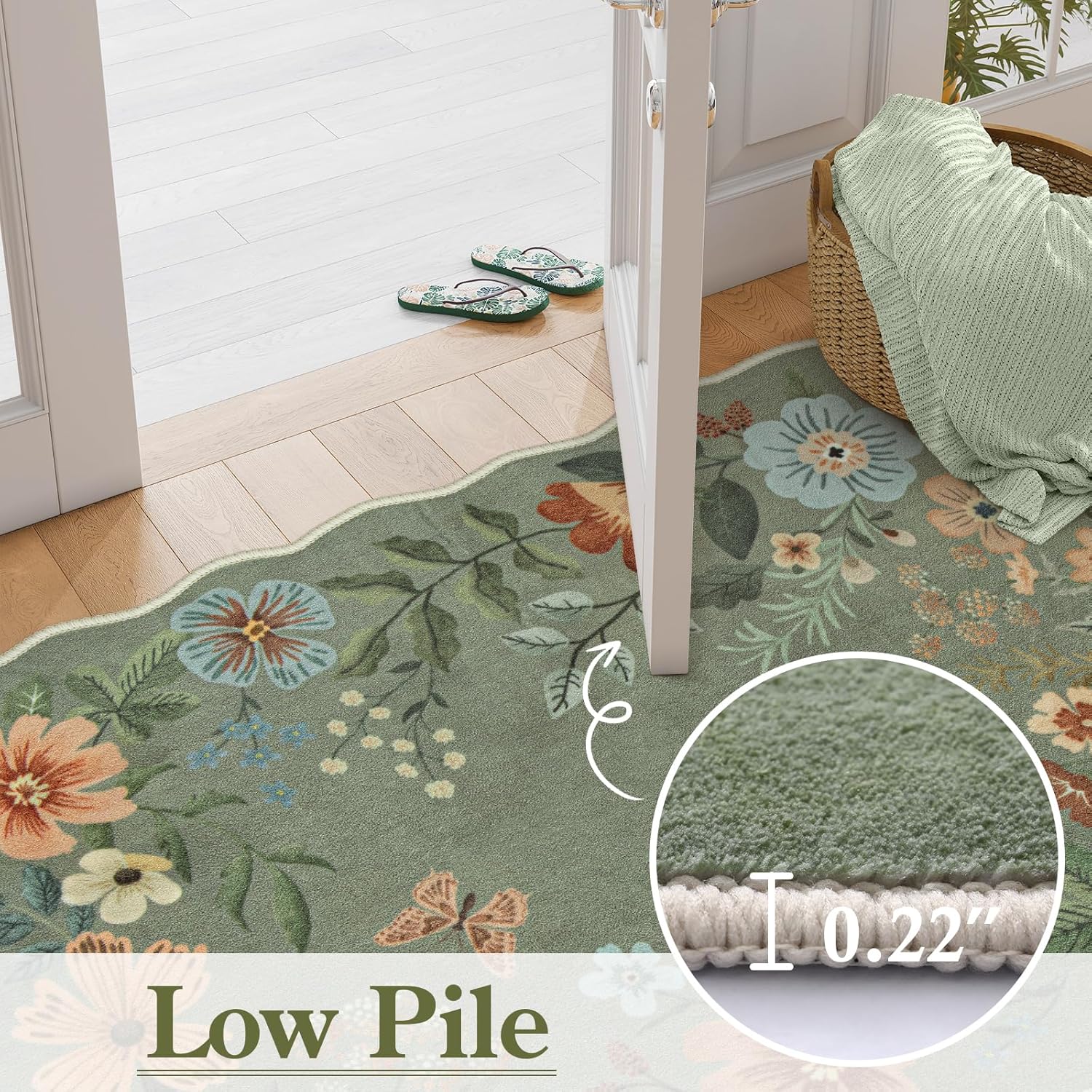 Lahome Floral Living Room Rugs, Area Rugs 5x7 Rug for Bedroom Ultra-Thin Soft Rug, Non-Slip Washable Rugs Stain Resistant Boho Low-Pile Throw Carpet for Dining Room Office (5x7ft,Green) - Image 5