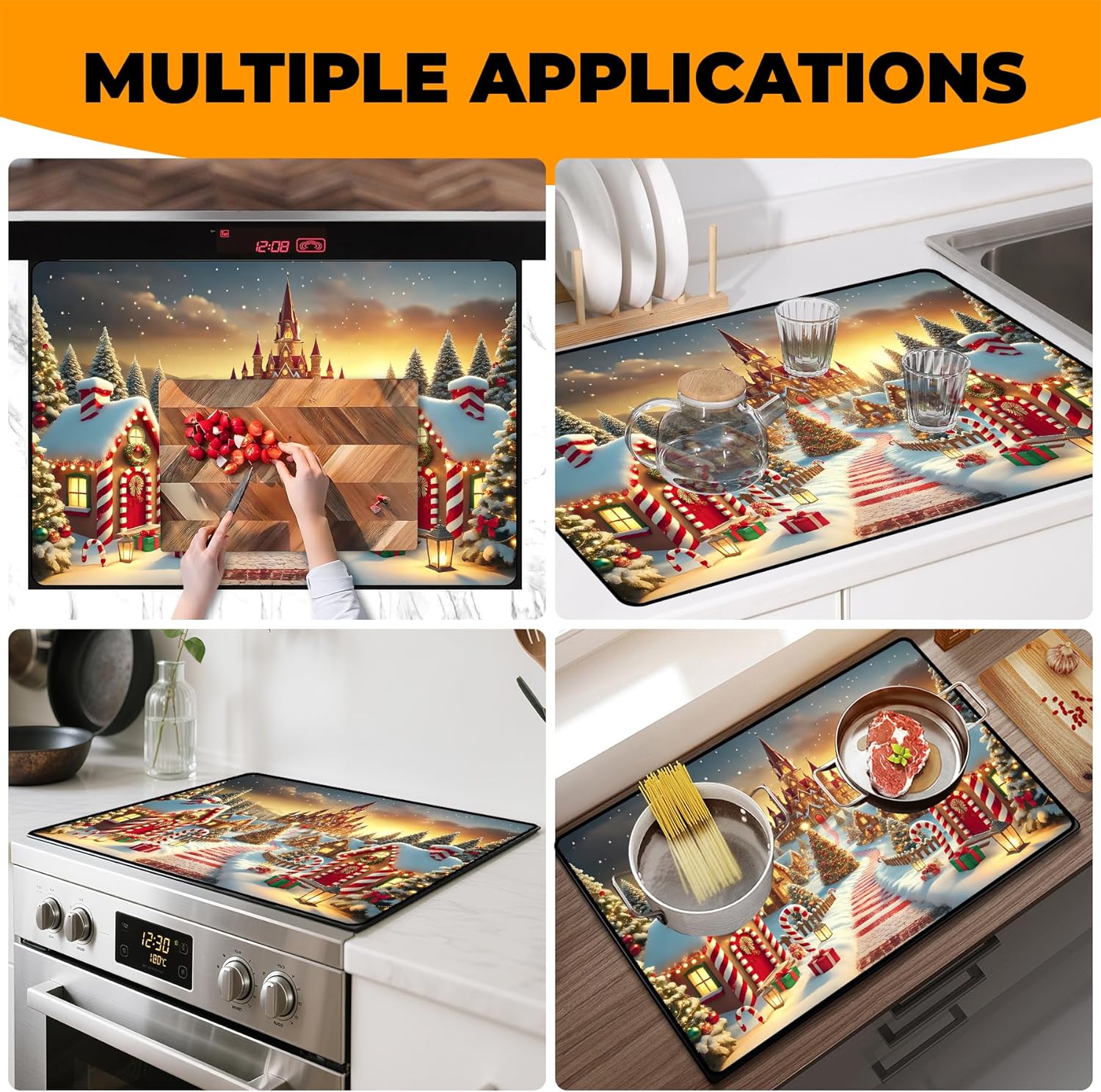 Heat-Resistant Stove Top Cover with Anti-Slip Rubber Coating – Merry Christmas Electric Stove Protector, Scratch-Resistant, Expands Counter Space (Castle, 28.5"L x 20.5"W) - Image 7