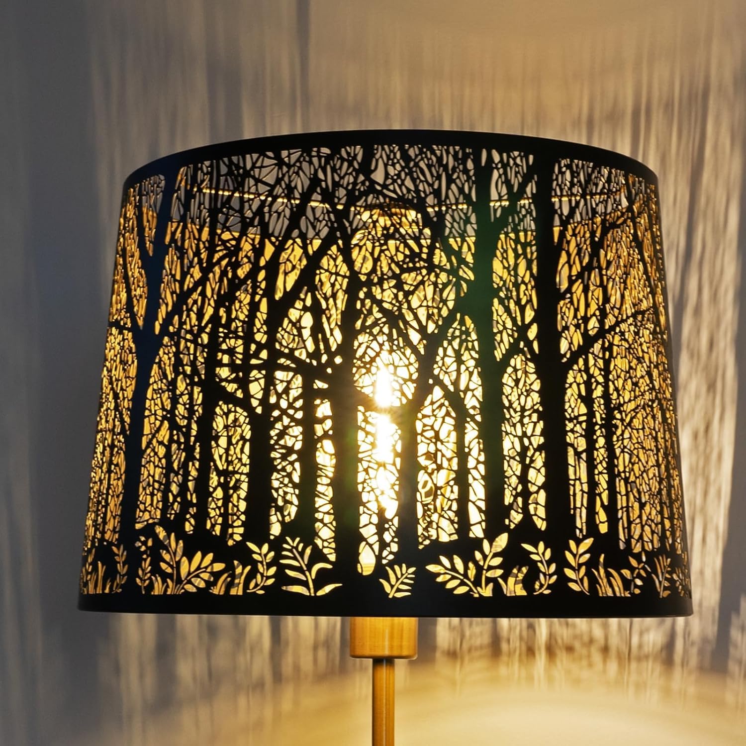 Oversized Large Lampshade Drum Metal Lamp Shade With Etched Metal Openwork Dense Jungle Pattern 14″ Top X 16″ Bottom X 11″ High For Floor Lamps Replacement, Spider