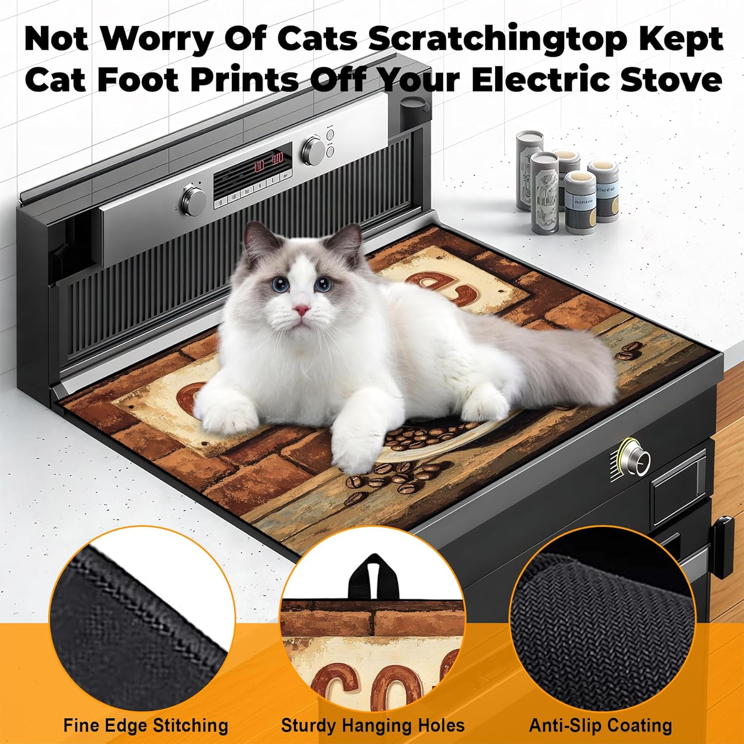 Heat-Resistant Glass Stove Top Cover with Anti-Slip Rubber Coating – Electric Stove Protector, Scratch-Resistant, Counter Space Decor Mat (Coffee, 28.5"L x 20.5"W) - Image 4