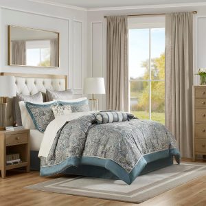 CHARMMA 12 Piece Comforter Set with Cotton Bed Sheets Teal Cal King, Teal, 106.00x92.00x1.50in