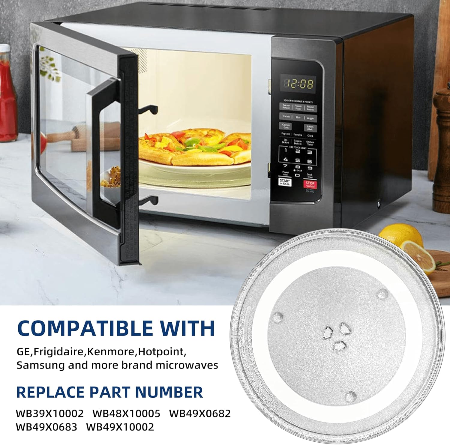 13.5" Microwave Glass Plate Replacement F06015Q00AP WB39X10032 Fit GE Panasonic Frigidaire-13 1/2" Microwave Glass Turntable Tray Replaces 5304464116 5304509621 Fit FFMV162LSA CFMV152CLBA CFMV157GBA - Image 3
