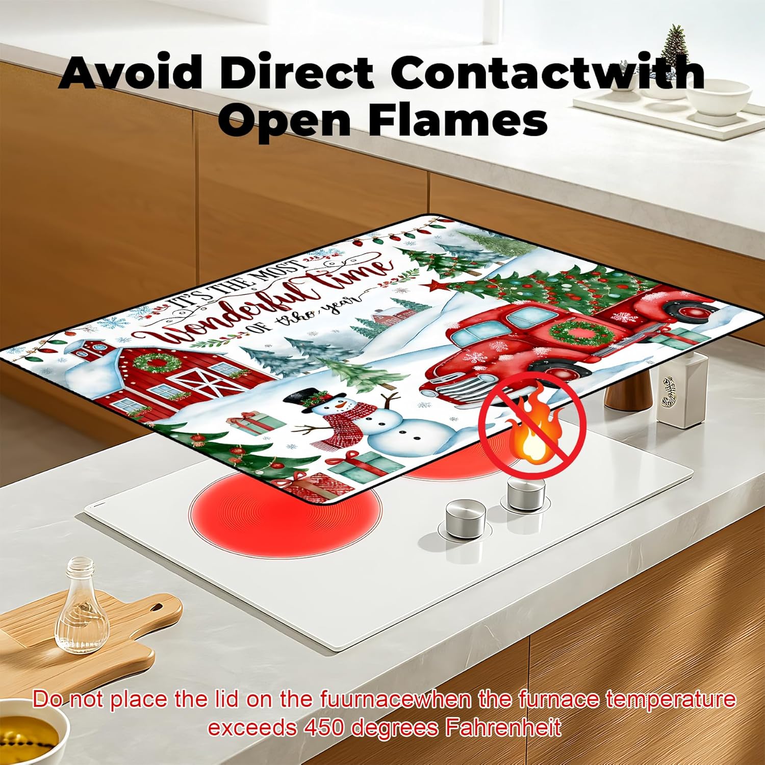 Heat-Resistant Stove Top Cover with Anti-Slip Rubber Coating – Merry Christmas Electric Stove Protector, Scratch-Resistant, Expands Counter Space (Car, 28.5"L x 20.5"W) - Image 3