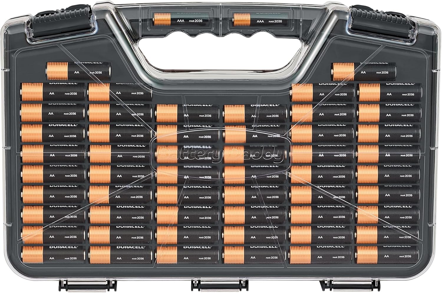 Ontel Battery Daddy Storage & Organizer Case with Tester, Stores & Protects Up to 180 Batteries, Double-Sided, Durable Design W/Clear Locking Lid, Secure Latches & Portable Carrying Handle - Charcoal - Image 9