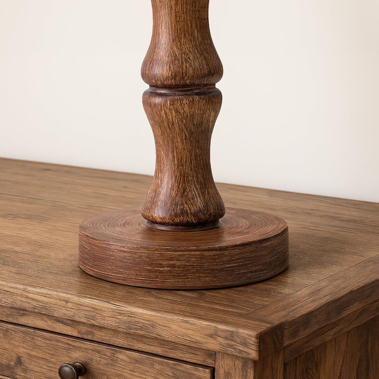 BOBOMOMO 20.5" Rustic Table Lamps Set of 2, Farmhouse Nightstand Lamp with Wood Grain Resin Base & Linen Shade, Small Bedside Lamp for Bedroom, Living Room & Apartment Décor- Ideal for Small Spaces - Image 4