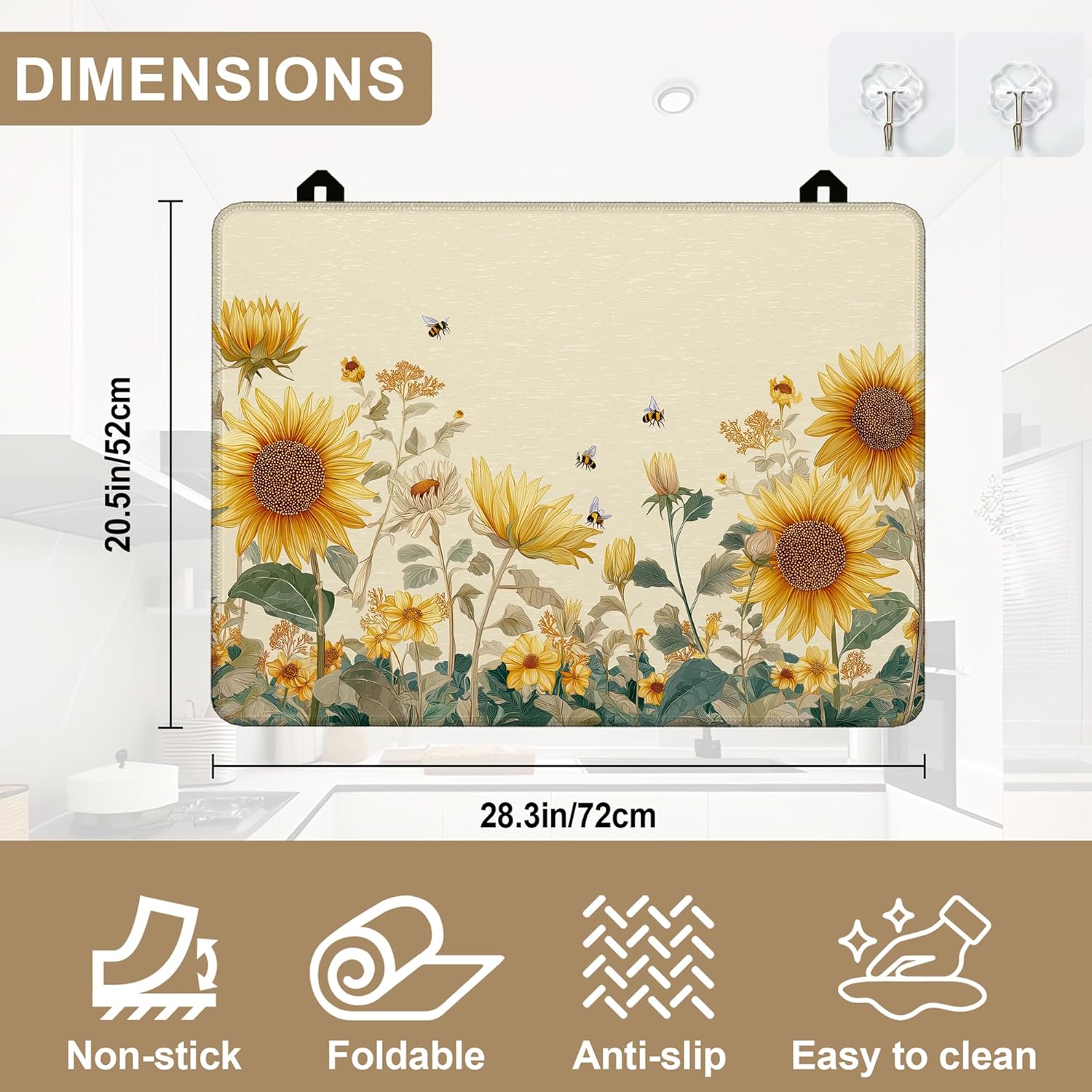 Stove Top Covers for Electric Stove,Sunflower Bee Glass Top Cover Non-Stick Kitchen Pad for Gas Cooktop Washable Countertop Protector Mat Keep Stove Clean 28.5'' x 20.5'' - Image 2