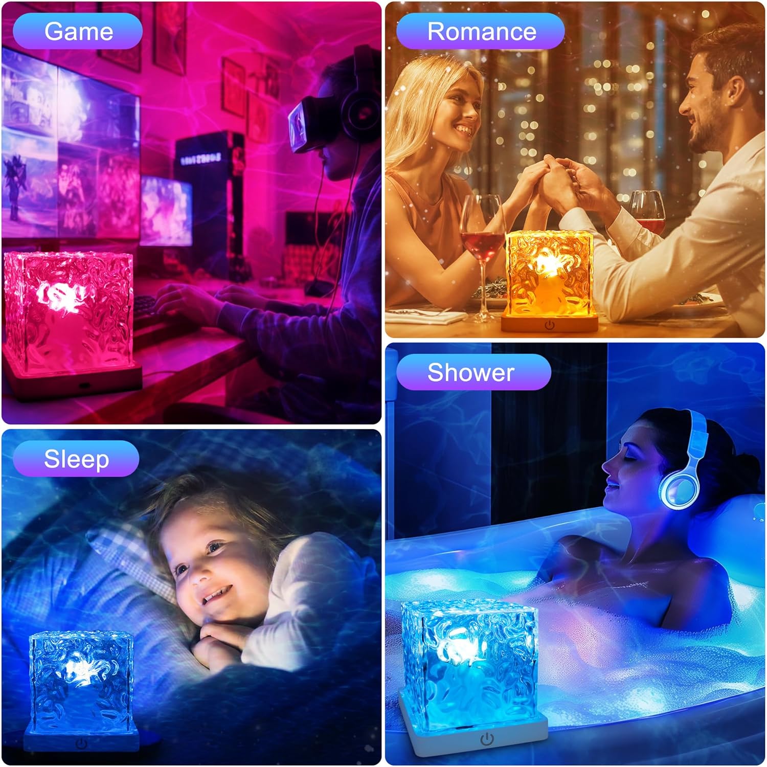 Rechargeable Shower Light No Wiring, 16 Color Changeable Ocean Wave Projector Light, Dimmable Waterproof Shower Lamp with Remote, Rotating Flame Water Ripple Lamp for Shower, Bathroom, Bedroom Decor - Image 8