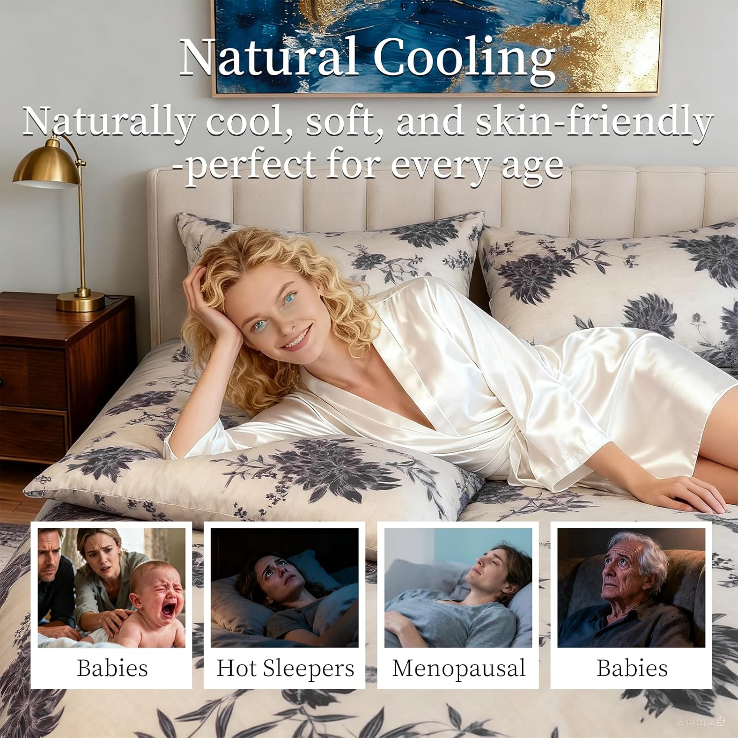 Large Bed Set - Floral Pattern Bed Set, 4-Piece Bedding, 1 Soft Plant Floral Duvet Cover, 1 Comfortable Plant Bed Sheet, and 2 Pillowcases (Cream, King 104 * 90) - Image 5