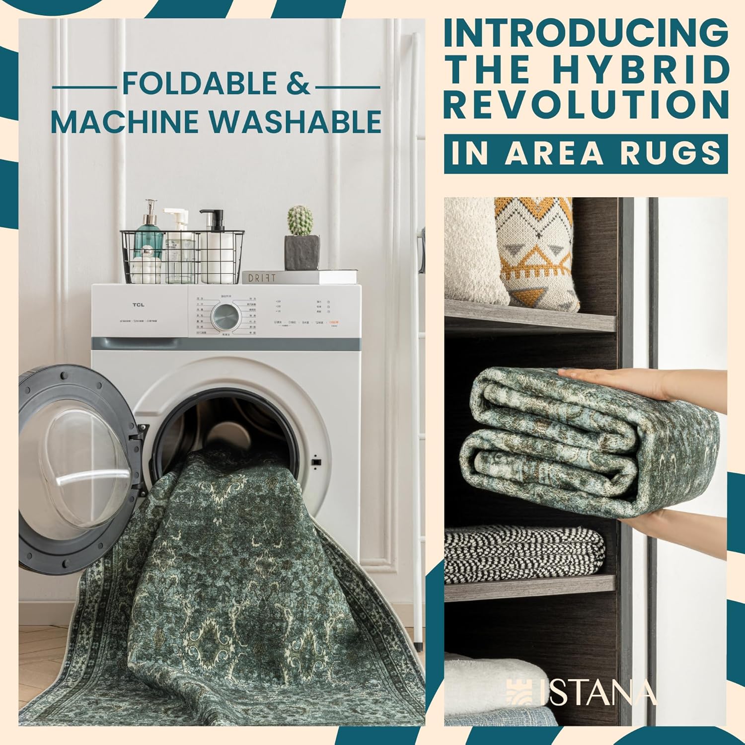 Istana 9x12 Area Rug - Dark Green 9 x 12 Area Rugs for Living Room - Foldable Rugs for Bedroom/Living Room Rug 9x12 - Stain Resistant Washable Rugs - Eco-Friendly Area Rugs - Image 3