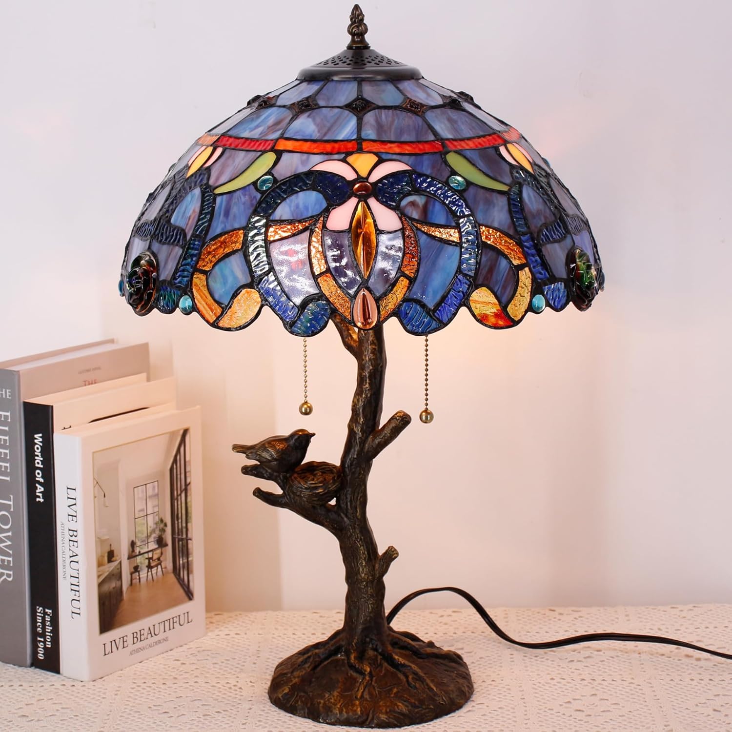 Large Tiffany Lamp Shade Replacement Only 16Inch Stained Glass Lampshade Fit For Table Lamps FLoor Lamp Ceiling Fixture Pendant Hanging Light Home Office Decoration (Blue purple) - Image 9