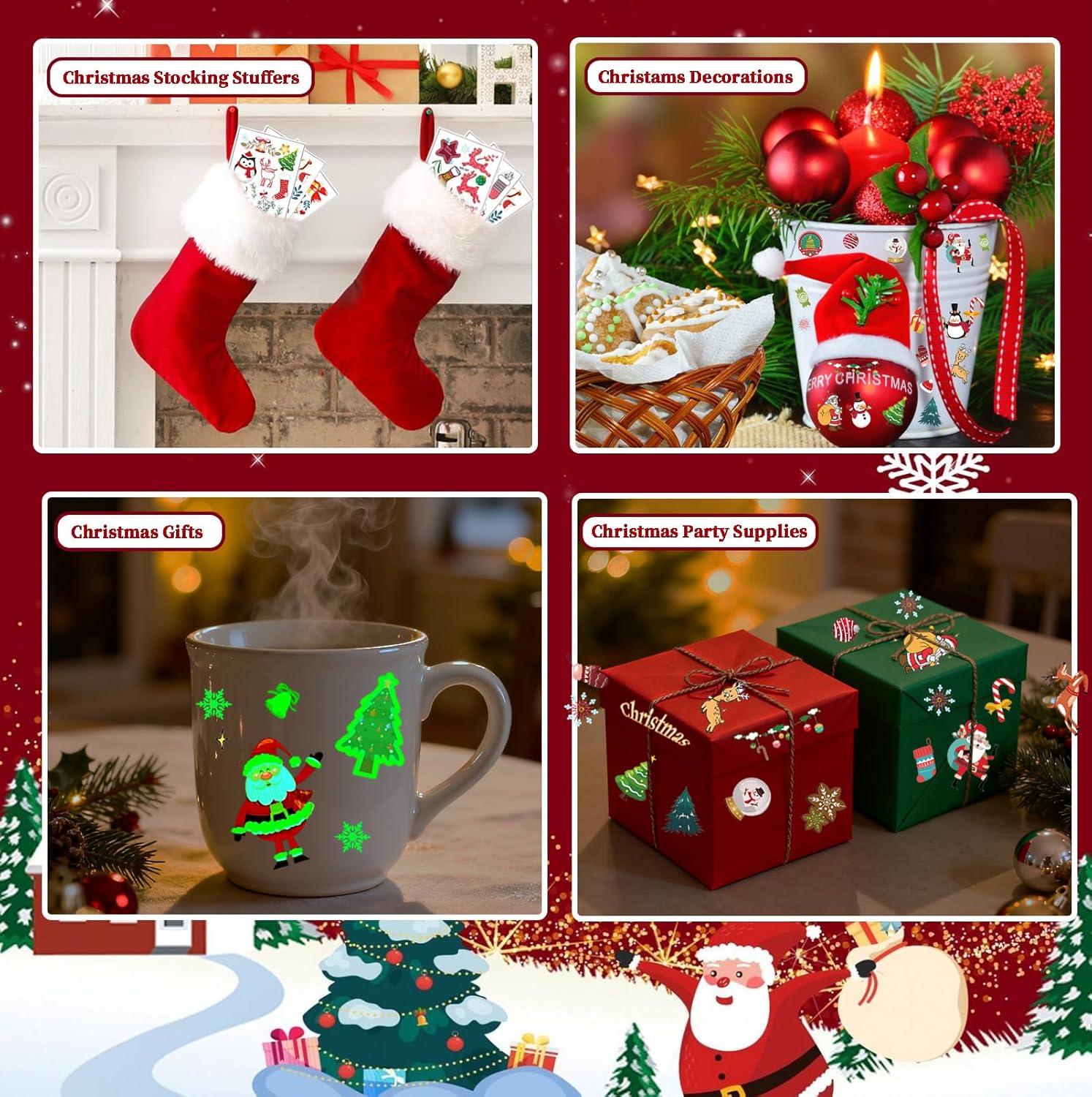 Luminous Christmas Temporary Tattoos 12 Sheets, Christmas Stocking Stuffers, Glow in the Dark Tattoos Stickers, Christmas Party Favors Decorations Supplies Gifts - Image 6