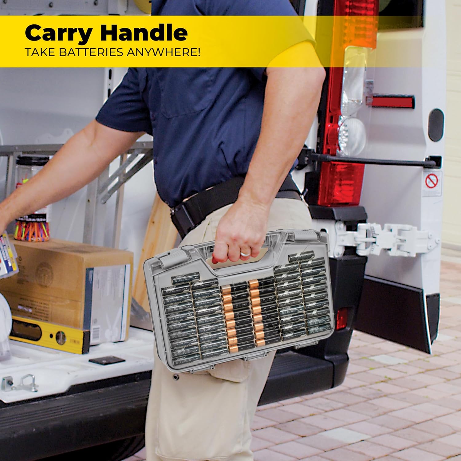 Ontel Battery Daddy Storage & Organizer Case with Tester, Stores & Protects Up to 180 Batteries, Double-Sided, Durable Design W/Clear Locking Lid, Secure Latches & Portable Carrying Handle- Warm Grey - Image 5