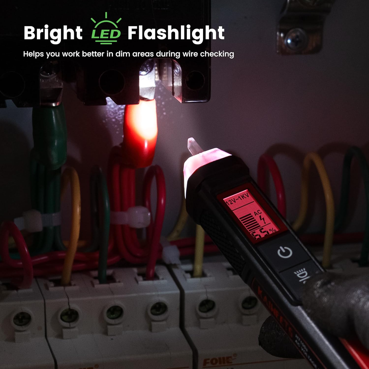 KAIWEETS Voltage Tester/Non-Contact Voltage Tester with Signal Percentage, Dual Range AC 12V/70V-1000V, Live/Null Wire Tester, Electrical Tester with LCD Display, Buzzer Alarm, Wire Breakpoint Finder - Image 6