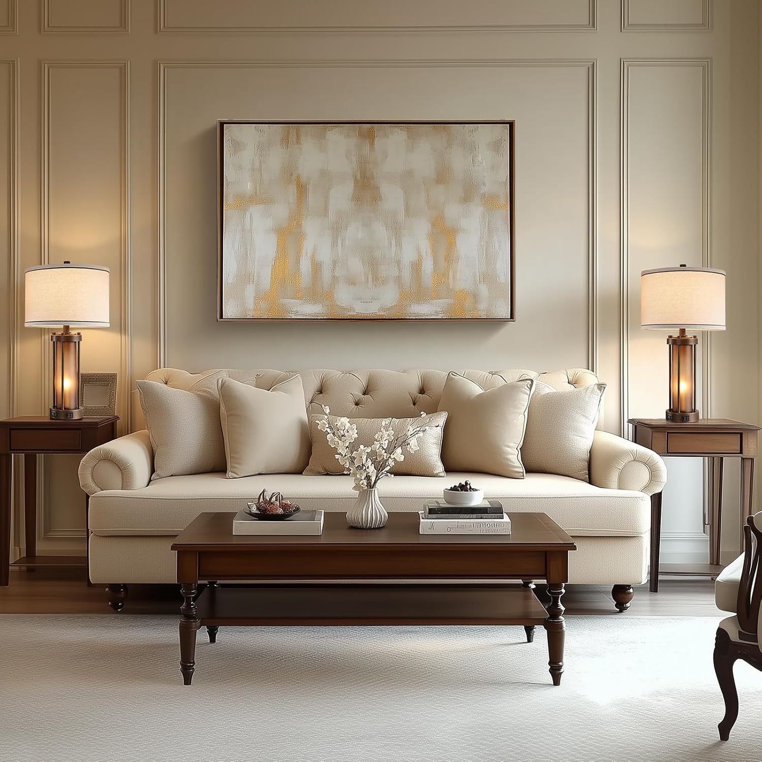 RORIA Farmhouse Table Lamps for Living Room with 2 USB Charging Ports, Vintage Rustic Nightstand Lamp with Amber Glass Nightlight, Retro Desk Lamp for Bedroom Entryway, 2 Bulbs Included - Image 7