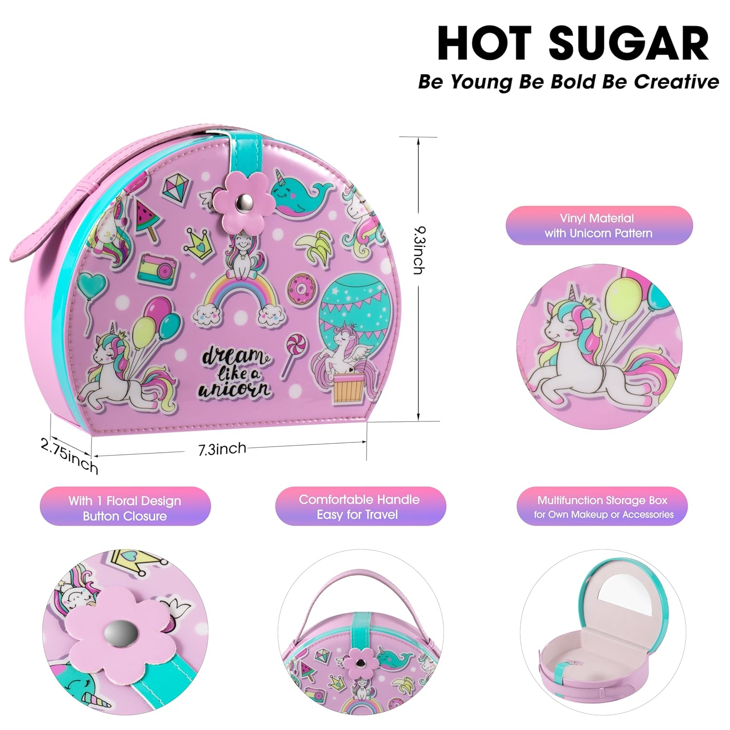 Hot Sugar Kids Makeup Kit, Girls Makeup Kit Age 4-6 7-8 10-12, Unicorn Gift for Girls Birthday Christmas (Pink) - Image 2
