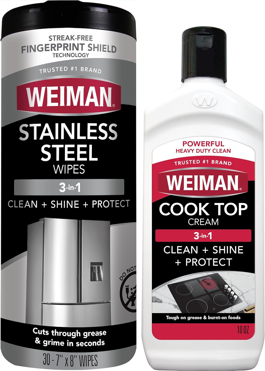Weiman Heavy Duty Cooktop Polish & Stainless Steel Wipes – Powerful Appliance Kitchen Cleaning Kit – Packaging May Vary