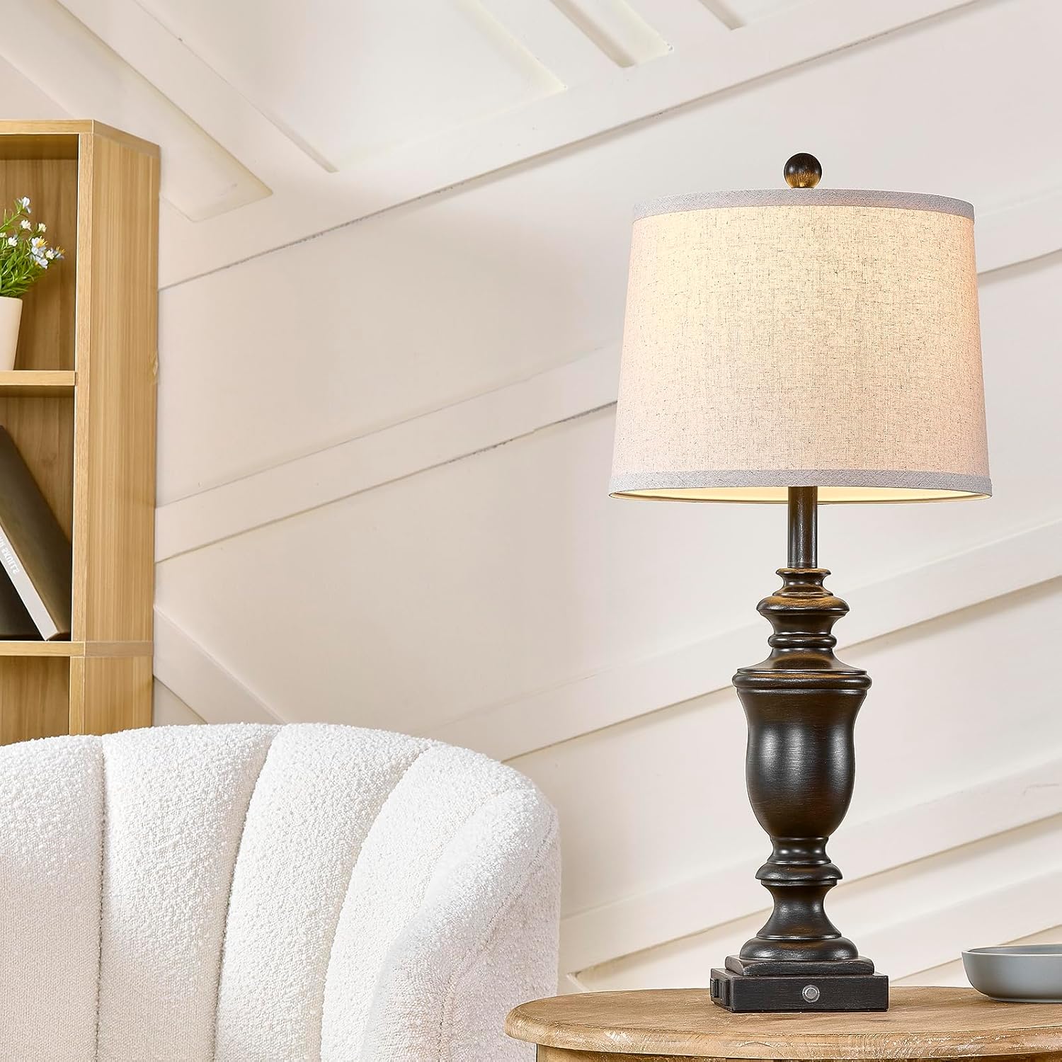 27.5" Set of 2 Farmhouse Table Lamps for Bedroom, 3 Way Dimmable Bedside Lamp with 2 USB +AC Outlet Nightstand Lamps for Living Room Resin Rustic Touch Lamps (Antique Black) - Image 3