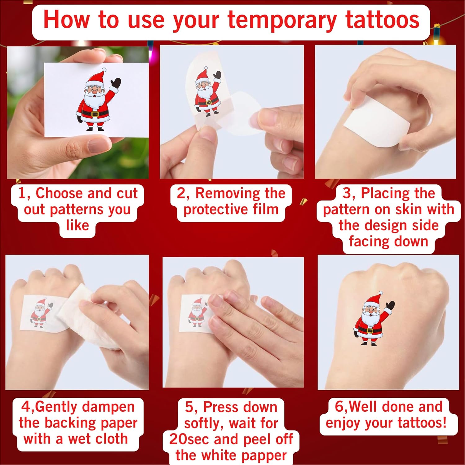 Christmas Temporary Tattoos | Christmas Decorations Party Favors Accessories Goodie Bags Stocking Stuffers Stickers Xmas Santa Claus Reindeer Snowman Gift Idea For Kids Boy Girl Teen Adult-60Pcs - Image 8