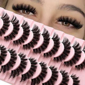 Lashes False Wispy Eyelashes Volume Cat Eye Lash Strips Fake Mink Eyelash Pack Natural Look Fluffy Full Strip Lashes Set Clear Band Easy Eyelashes for Beginners with Cluster Looking