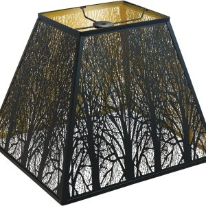 Large Metal Lampshade New Pyramid Shape Design 8'' Top 14'' Bottom 11'' Height ALUCSET Square Bell Shade Lamp Shade Forest Design Black and Gold fits for Table Lamps and Floor Lamps