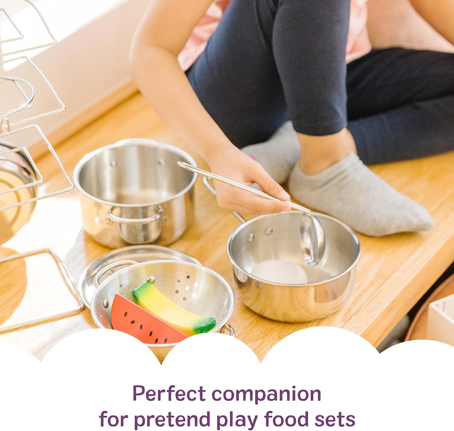 Melissa & Doug Stainless Steel Pots & Pans, 8 Piece Play Kitchen Set, Premium Play Kitchen Accessories & Cooking Utensils, Preschool Toys for Kids 3+ - Image 4