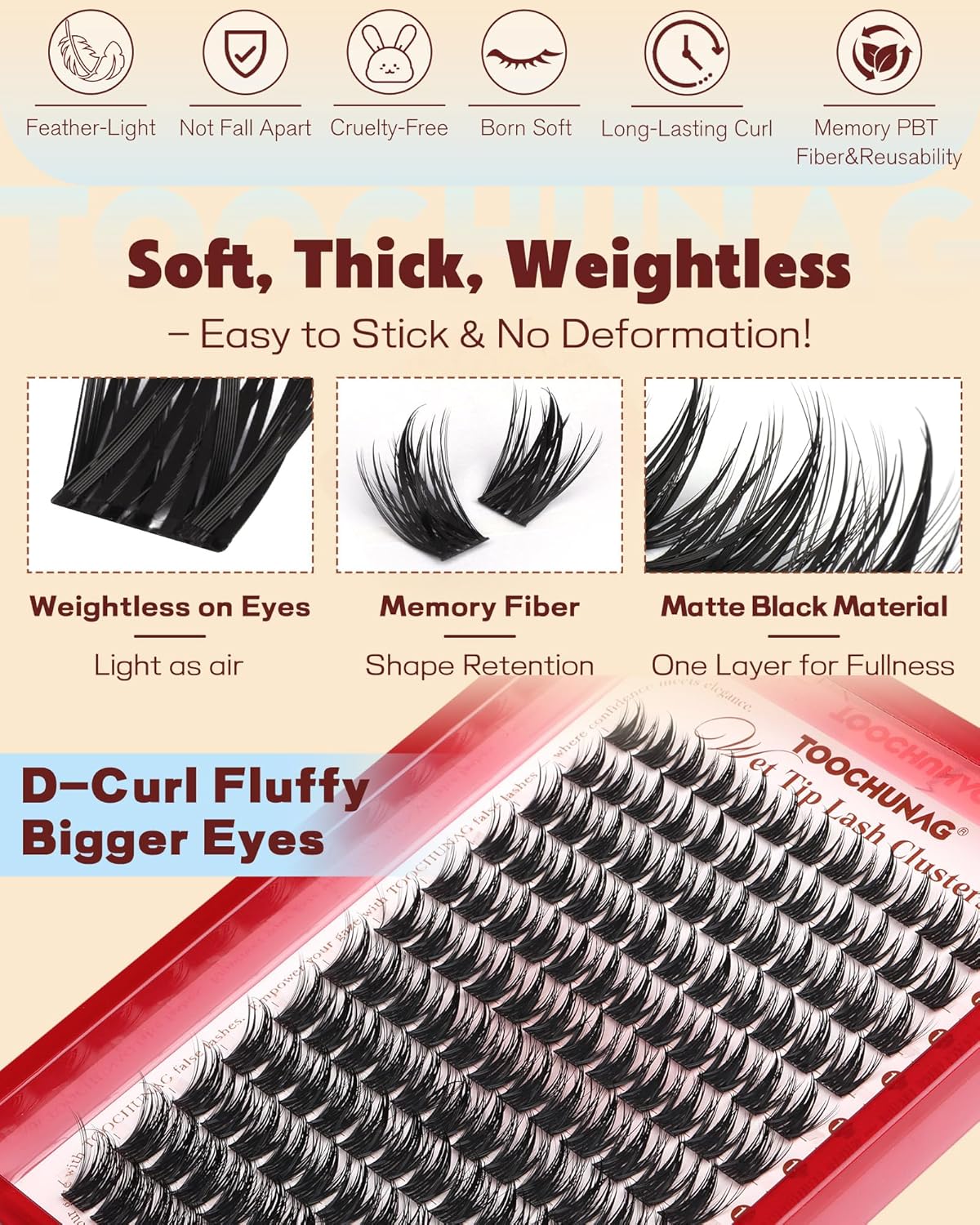 Manga Lash Clusters Anime Eyelash Clusters Volume Cluster Eyelash Extensions 12-18mm Thick Spiky Lashes Clusters 144pcs Cluster Lashes Individual DIY Lash Extension by TOOCHUNAG - Image 5