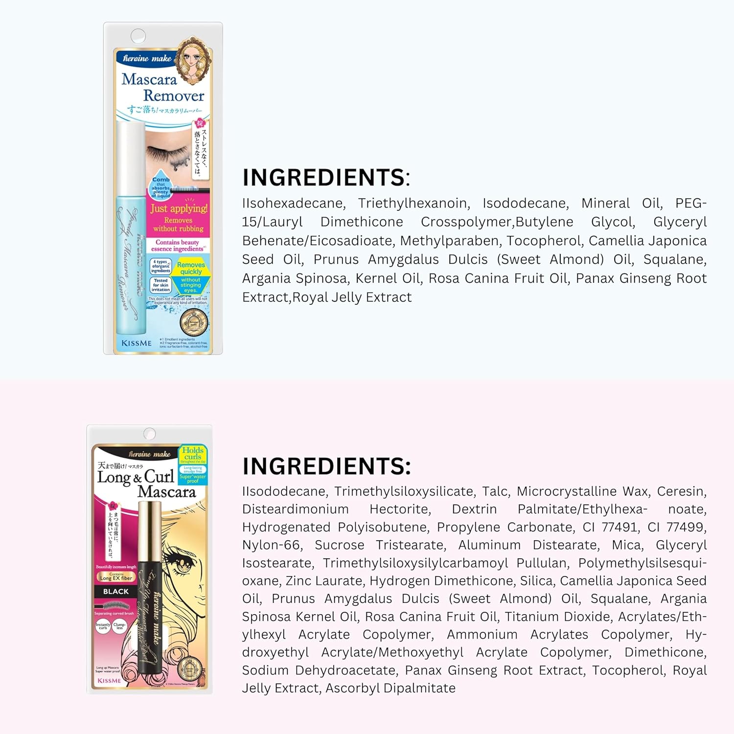 HEROINE MAKE by KISSME Waterproof Mascara Black | Volume and Length by Defining Fiber for Long and Curl Eye Makeup for Women + Gentle Mascara Remover Oil Free, Made in Japan, 2 Set - Image 9