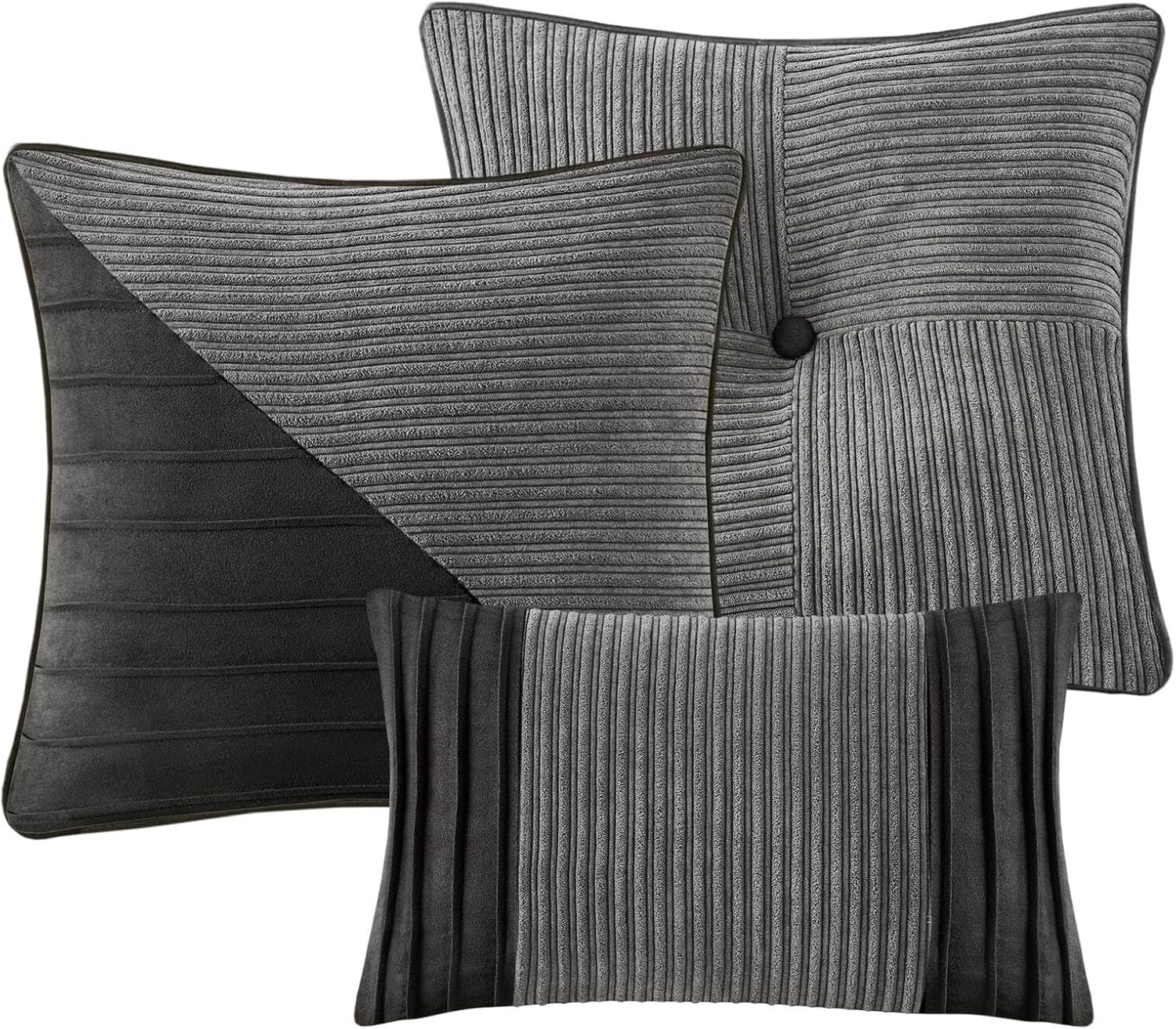 CHARMMA 7 Piece Micro Corduroy Comforter Set Grey Cal King, Grey, 104.00x92.00x1.50in - Image 7