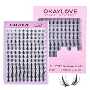 OKAYLOVE Manga Lash Clusters with Spikes, LIRA 8-18mm DIY Cluster Eyelash Extensions Kit, 140pcs CC Curl Clear Band Individual Lashes