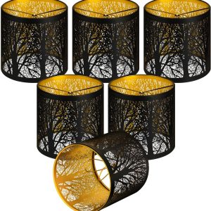 Chandelier Shades Set of 6, Metal Small Lamp Shades Clip on Bulb, 5.1 x 5.1 in Replacement, Mini Cylinder Lampshade, Black Clip on for Pendant Light, Wall Sconces