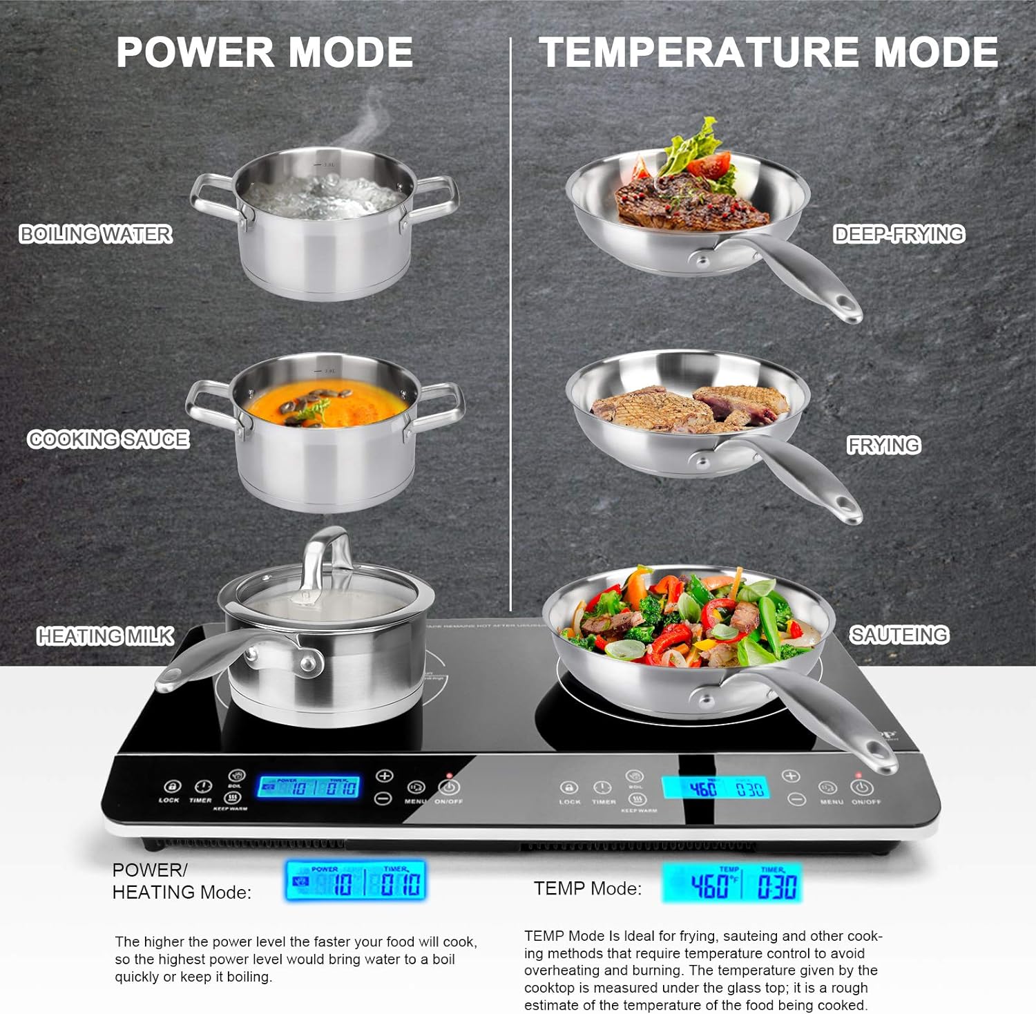 Duxtop LCD Portable Double Induction Cooktop 1800W Digital Electric Countertop Burner Sensor Touch Stove, 9620LS/BT-350DZ - Image 4
