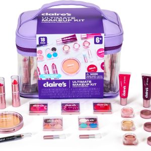 Claire's Ultimate Makeup Kit, 18-Piece Real Cosmetic Set, Makeup for Kids 8-12, Girl Toys & Beauty Activity Gift with Lip Gloss, Lipstick, Eyeshadow, Eyeliner, Blush, Highlighter & Carry Case