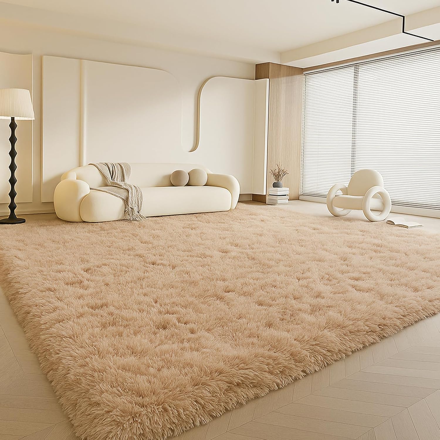 8x10 Area Rugs Living Room, Beige Large Plush Fluffy Bedroom Carpet, Non-Slip Upgraded Indoor Thick Soft Rug, Modern Plush Carpet Suitable for Kids Home Decor Aesthetics Dorm. - Image 8