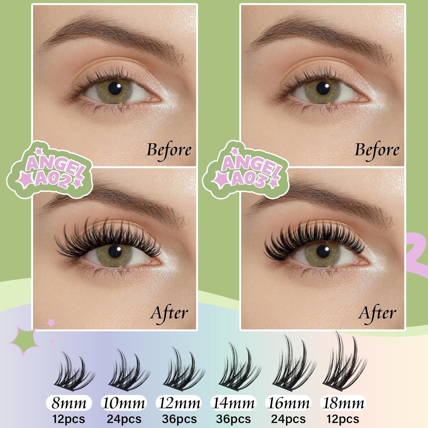 KEYYOU LASH Extension Kit 144Pcs Angel Lash Clusters Kit Thick Eyelash Extension Kit with Glue and Seal,Tweezers,Remover for DIY lash extension kit at Home(Kit-Angel A02-D-8-18MIX) - Image 5