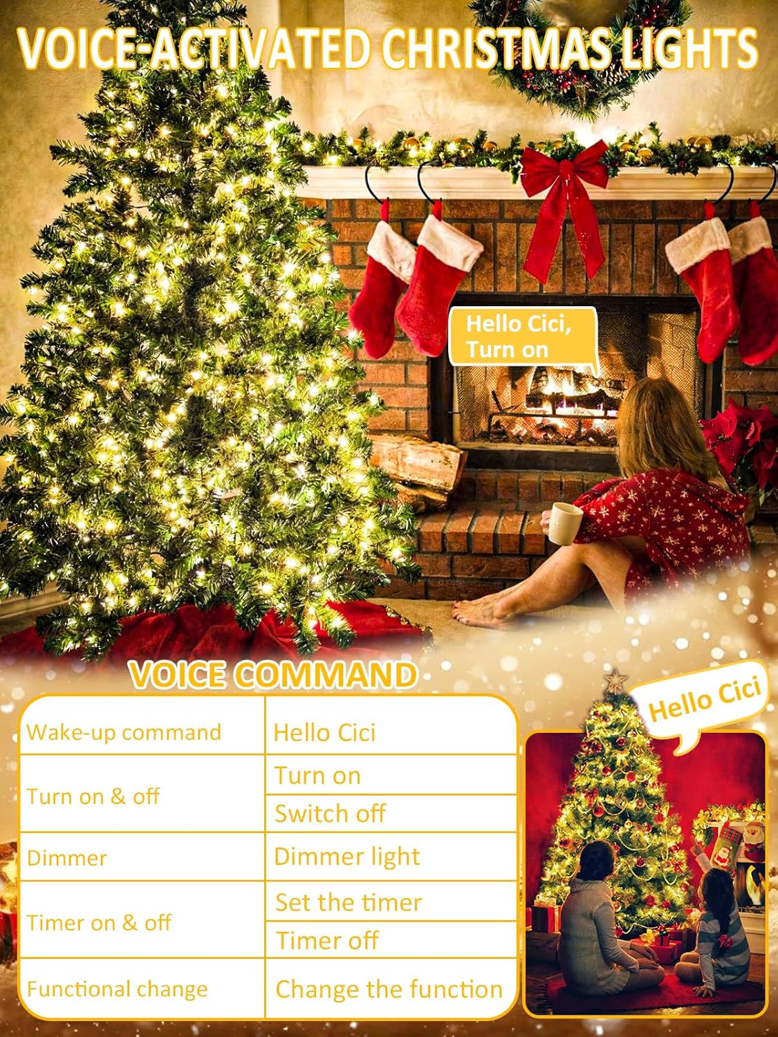 Smart Christmas Lights With Voice Control Indoor Outdoor, Clear Wire 66Ft 200 LED String Lights, Dimmable 12Modes Twinkle Fairy String Light Waterproof for Xmas Tree Wedding Party Bedroom (Warm White) - Image 2