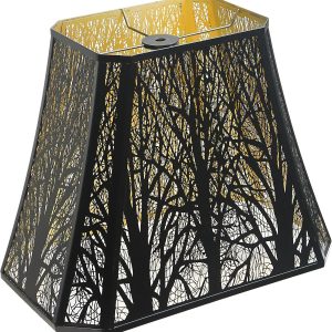Etched Forest Metal Lampshade Rectangle Lamp Shade Fitter Floor Lamp Shade, ALUCSET Large Metal Lampshade for Living Room Bedroom Top Diameter (8+6)", Bottom Diameter (13.9+8)", Height 11"