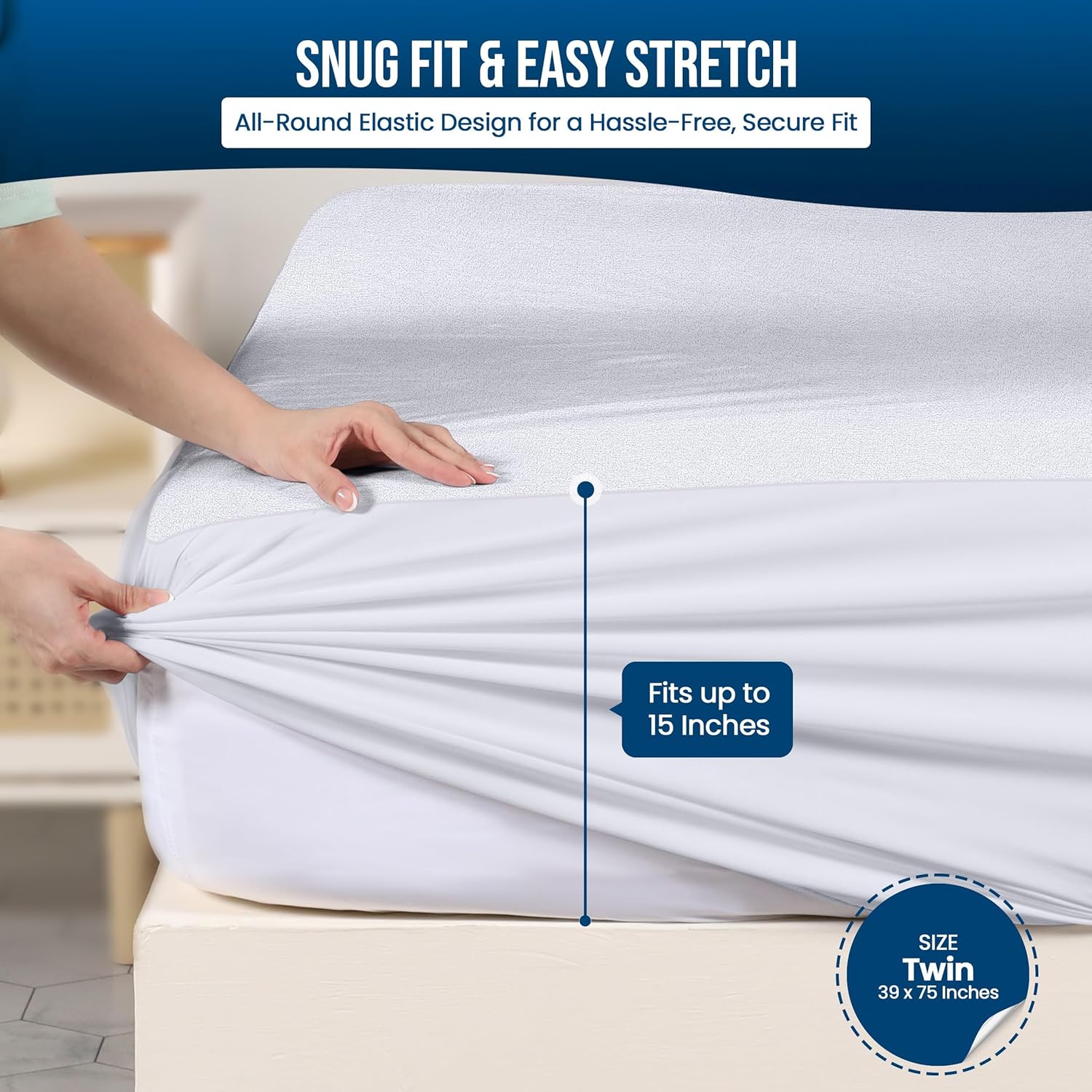 Utopia Bedding Waterproof Mattress Protector Twin Size, Premium 200 GSM Terry Mattress Cover, Soft & Breathable Bed Cover, Fitted Sheet Style with Stretchable Deep Pockets 15" (White) - Image 3