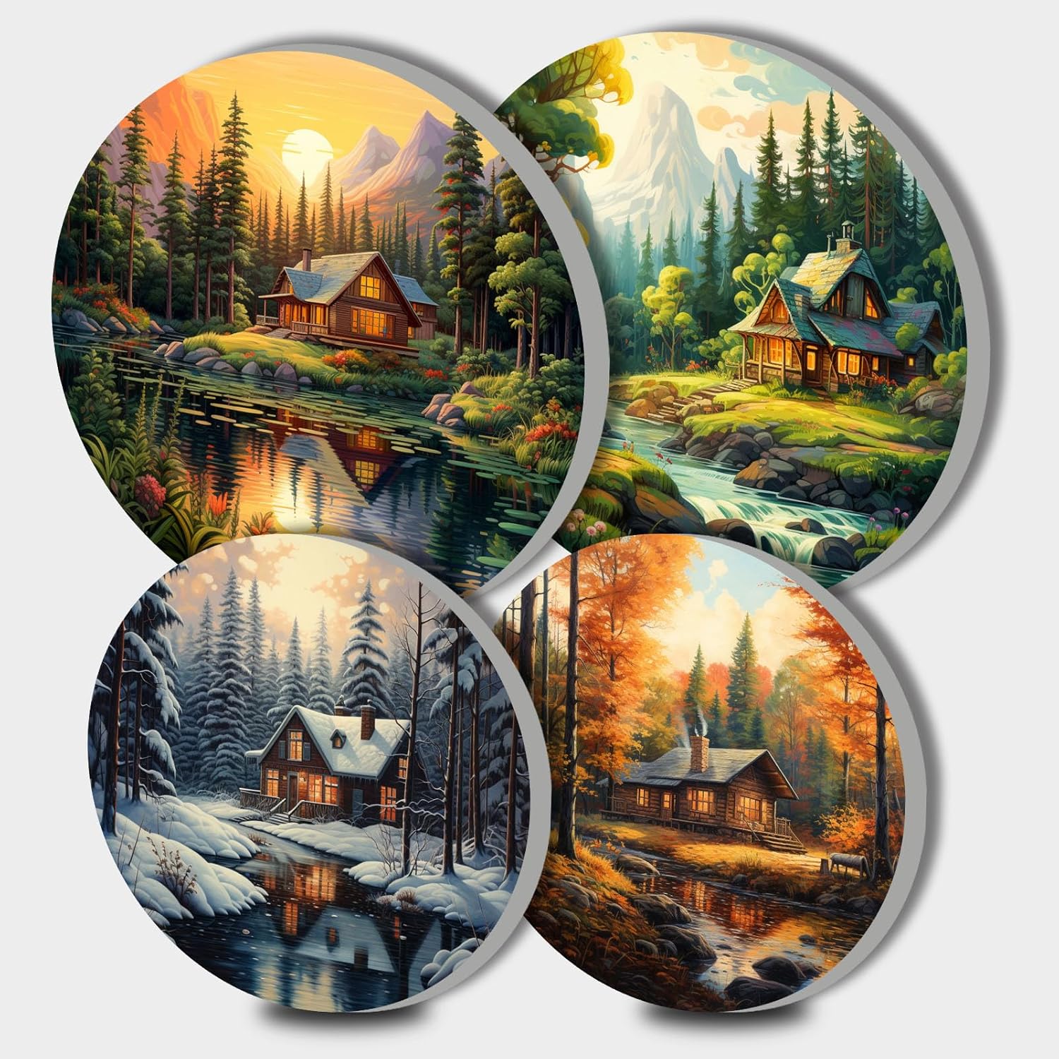4 Pieces Family Round Stove Burner Covers Set,2 Pieces 8 Inches and 2 Pieces 10 Inches,Black Gas Stove Burner Covers,Electric Stove Burner Covers,Four Seasons Forest Metal Stove Burner Cover Kits