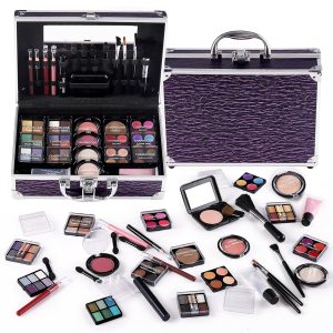 Makeup Kit for Teen Girls & Women Full Kit, Beauty Train Case with Starter Cosmetic Set, Make Up Christmas Gift Box with Eyeshadow,Lipgloss,Highlighter,Blush,Lip&Eye Pencils,Brush & More(Purple)
