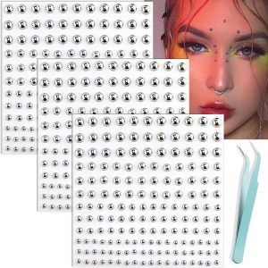 NOOEPC Face Gems Lip Stud, Fake Piercings y2k Accessories Nose Stud Eyebrow Stud, Non Piercing Nose Stick on Silver Belly Button Sticker, Face Sticker Ring Cool Punk Y2K Makeup for Women Men