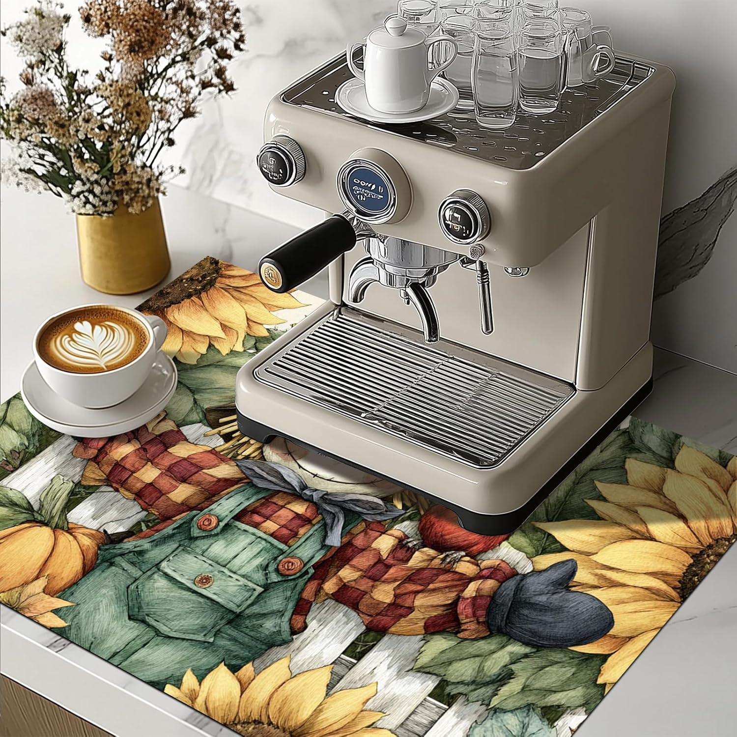 Stove Top Covers for Electric Stove 28x20 Inches Fall Scarecrow Sunflower Pumpkin Design Heat Resistant Cooktop Protector Countertop Cover Dish Drying Mat for Kitchen Autumn Harvest Decor - Image 2