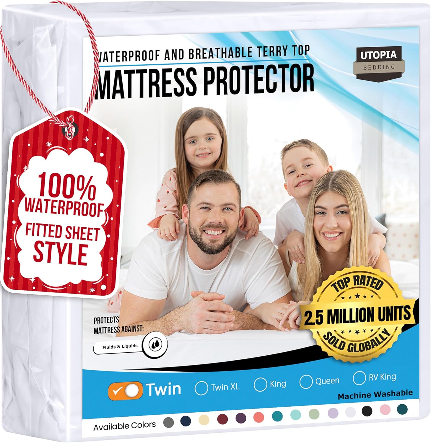 Utopia Bedding Waterproof Mattress Protector Twin Size, Premium 200 GSM Terry Mattress Cover, Soft & Breathable Bed Cover, Fitted Sheet Style with Stretchable Deep Pockets 15″ (White)