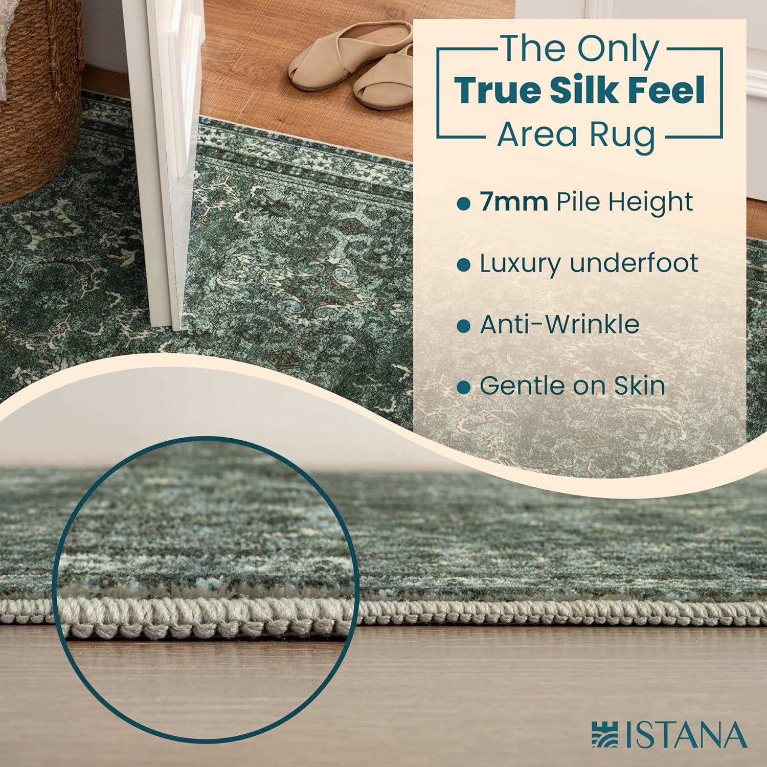 Istana 9x12 Area Rug - Dark Green 9 x 12 Area Rugs for Living Room - Foldable Rugs for Bedroom/Living Room Rug 9x12 - Stain Resistant Washable Rugs - Eco-Friendly Area Rugs - Image 5