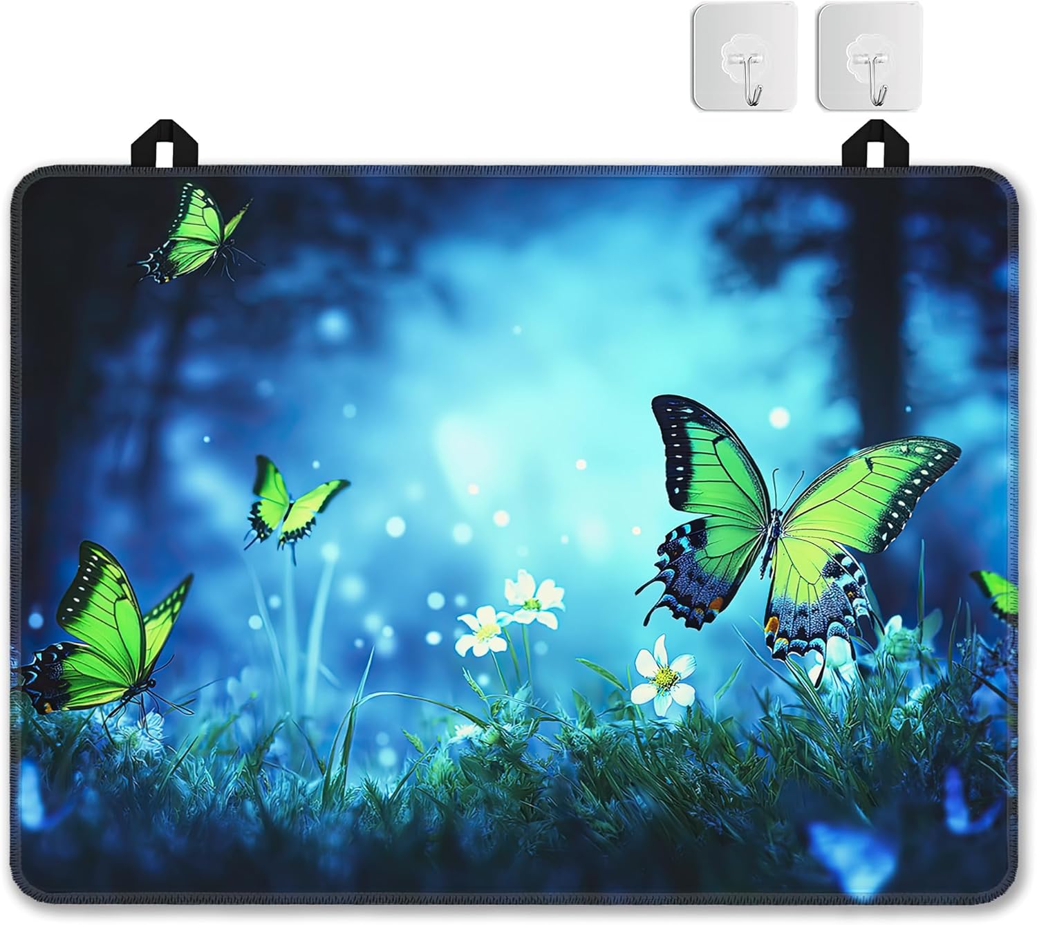 Electric Stove Top Cover,Green Butterfly Stove Cover for Glass Top Electric Stove,Mystery Forest Wildflower Heat Resistant Flat Top Stove Mat Countertop Protector, 28 x 20 Inch