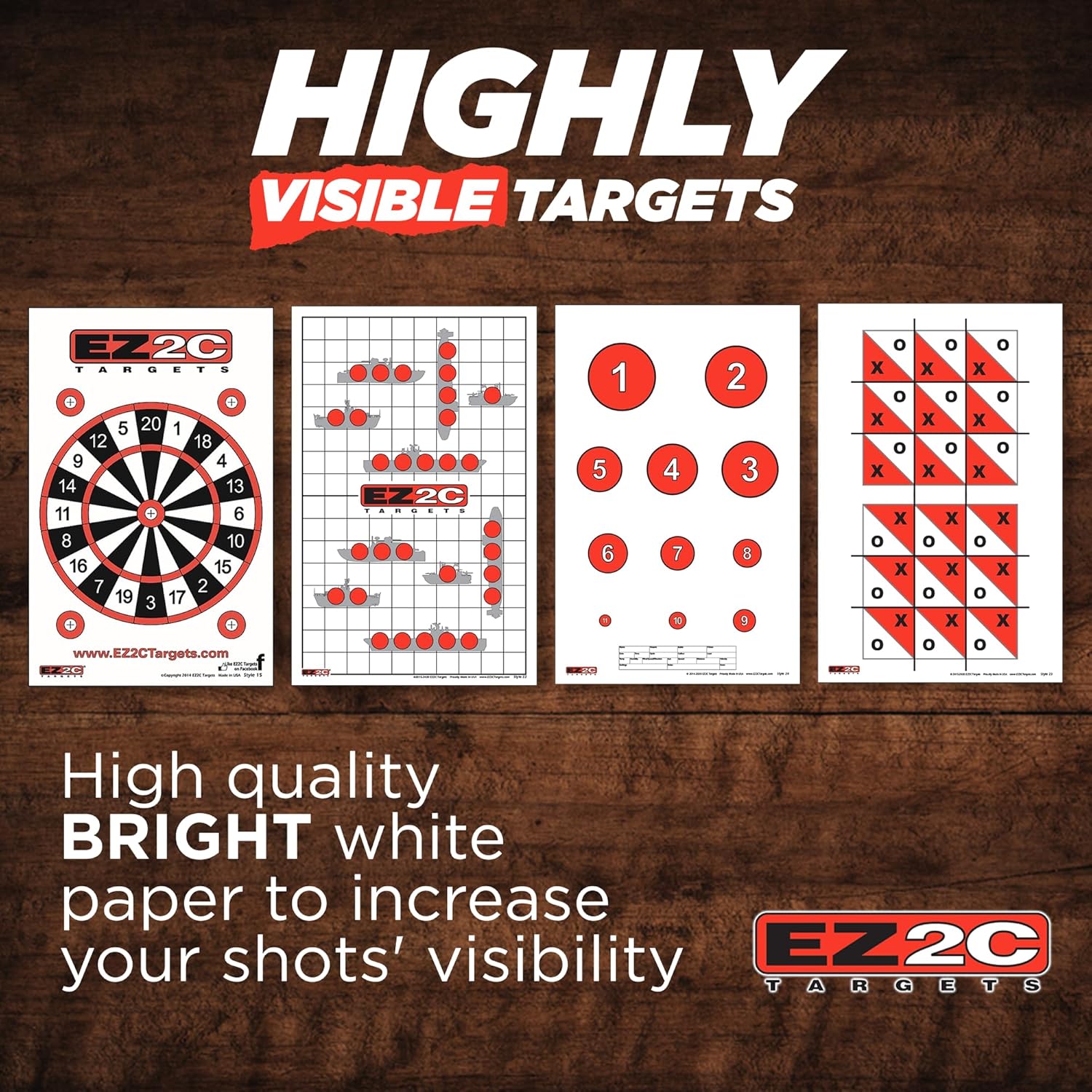 EZ2C Games Styles: Dartboard - Sink The Boats - Tic-Tac-Toe - Reducing Circles - Paper Targets for Shooting Range 11"x17" Fun Gun Range Targets for Shooting USA Made Gun Gifts - Image 2