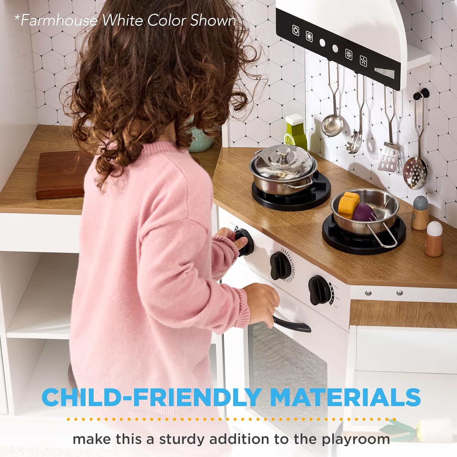 Best Choice Products Pretend Play Corner Kitchen, Ultimate Interactive Wooden Kids Playset w/Lights & Sounds, Ice Maker, Hood - Espresso - Image 8