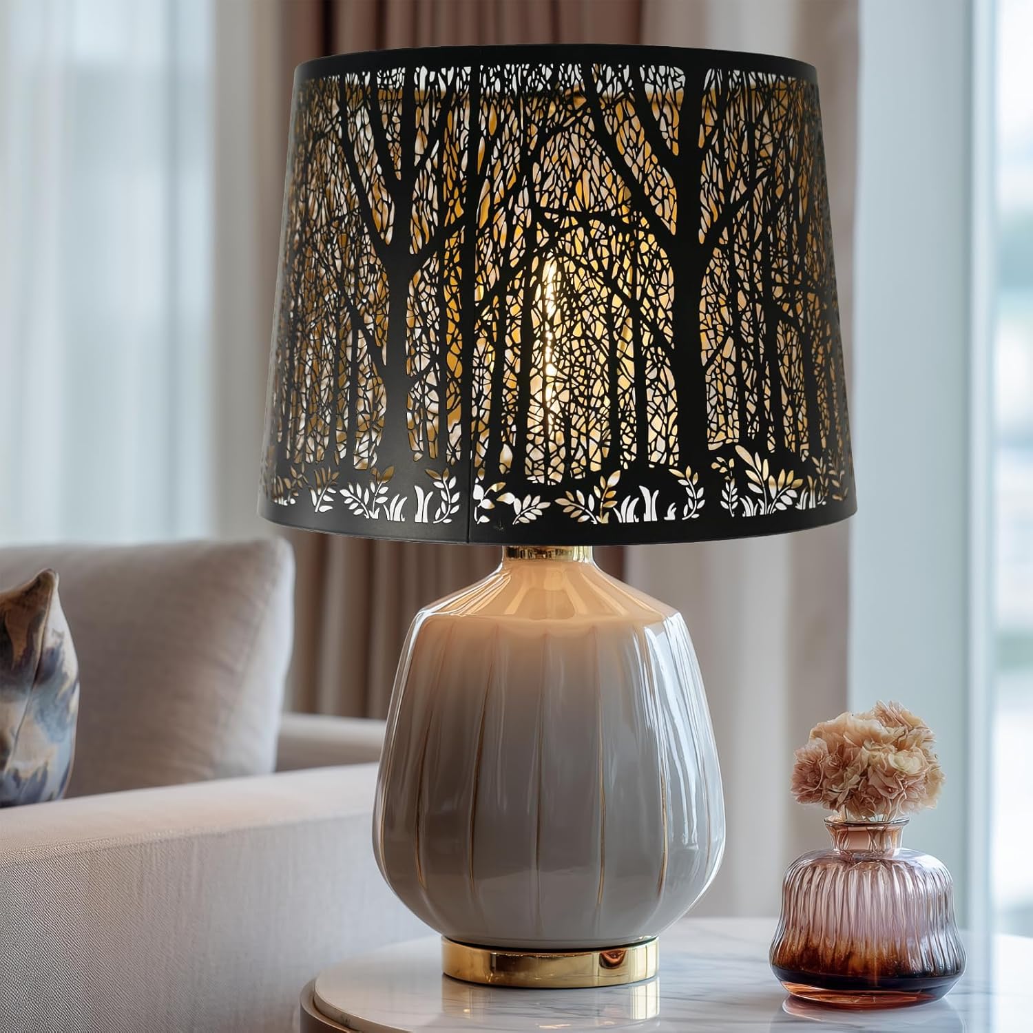 Metal Lush Jungle Lampshade Design 12" Top X 14" Bottom X 10" High Black Golden Large Lamp shade for Table Lamps Floor Lamps Replacement, Spider - Image 3