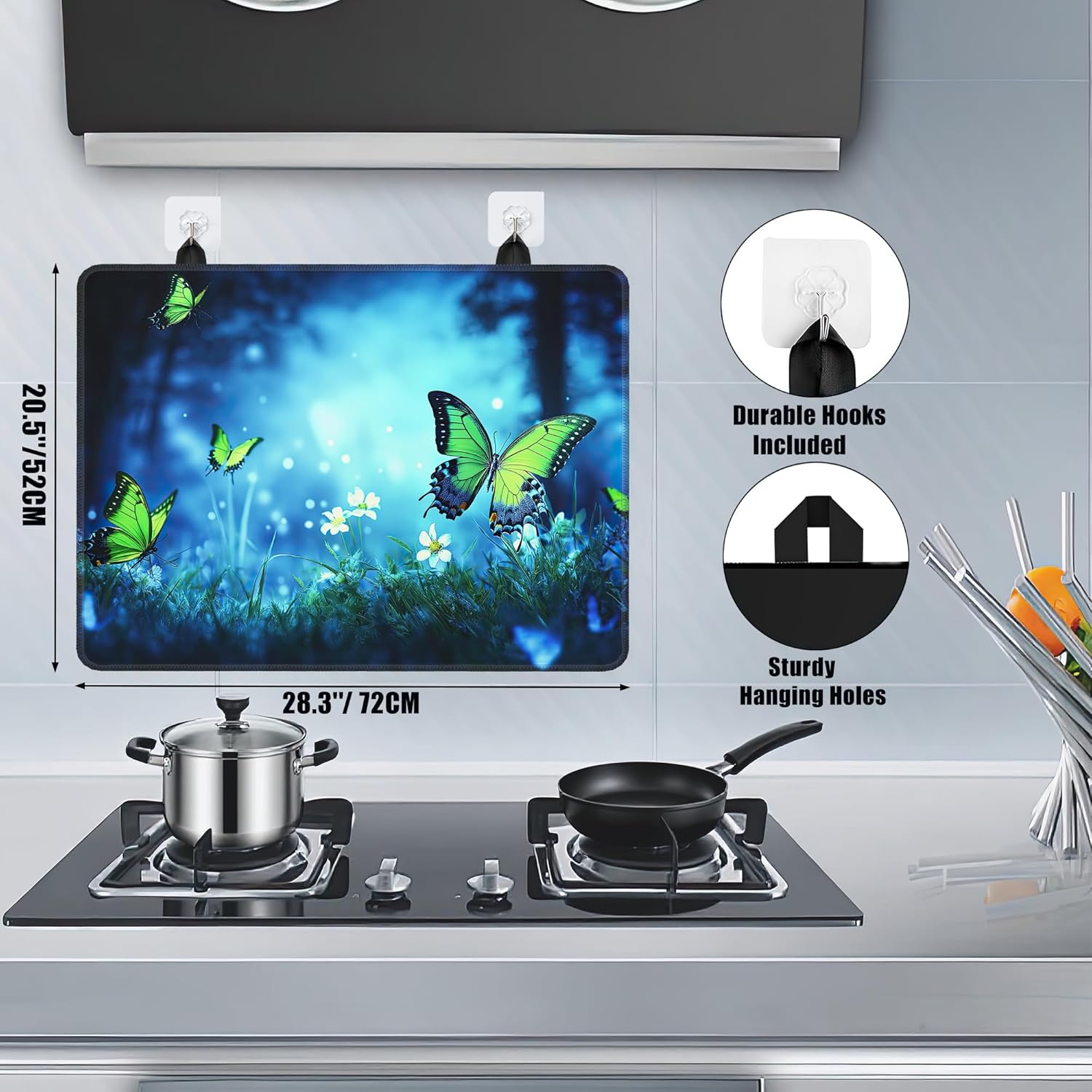 Electric Stove Top Cover,Green Butterfly Stove Cover for Glass Top Electric Stove,Mystery Forest Wildflower Heat Resistant Flat Top Stove Mat Countertop Protector, 28 x 20 Inch - Image 2